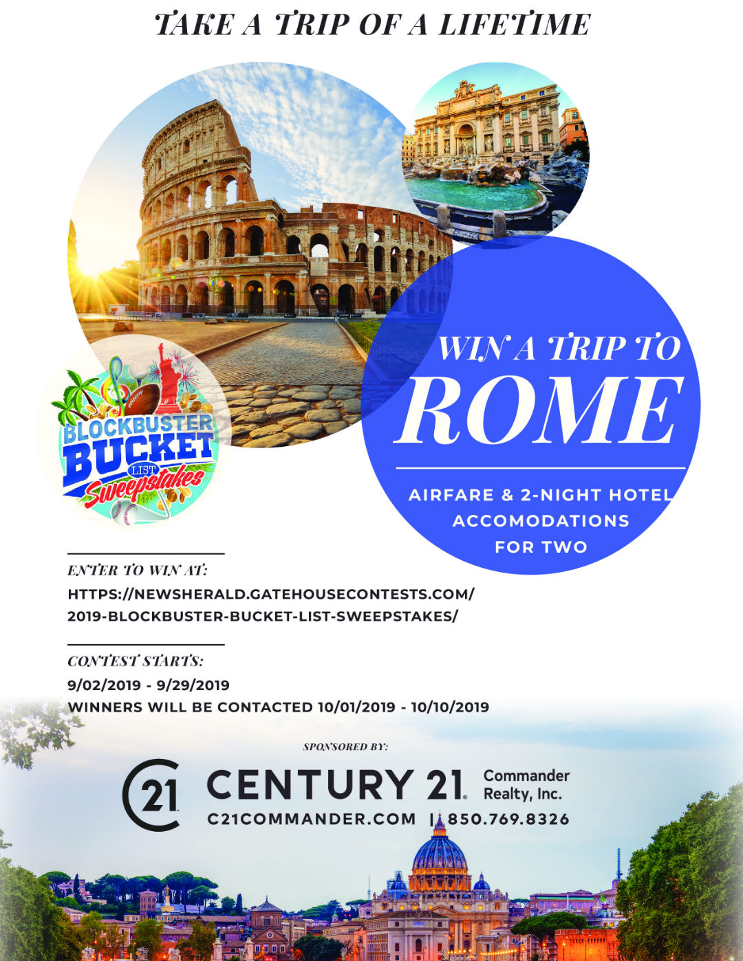 Blockbuster Bucket List Contest - Trip To Italy - Century 21 Commander 